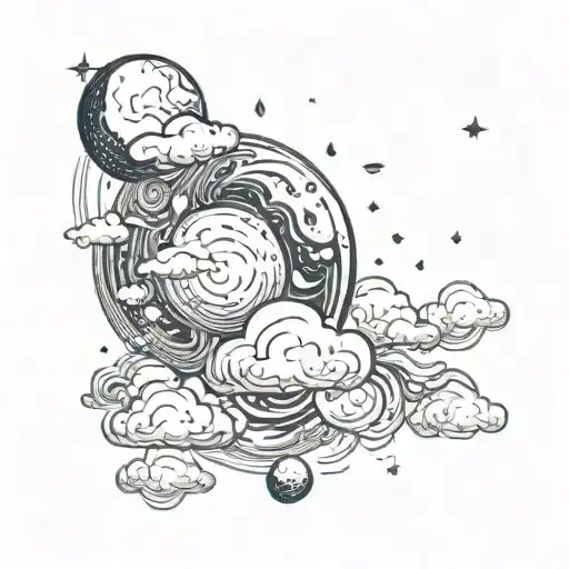 A Magical Moon Phase Design With Rain Clouds And Smoke Elements