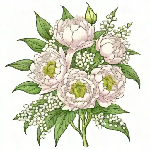 3 Peony's With A Lily Of The Valley