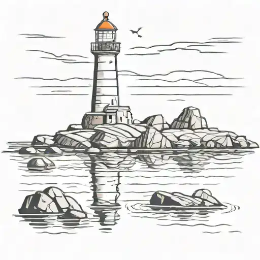 Peace Of Mind With A Lighthouse And Rocks In Calm Water Leading Up To The Lighthouse In A Line