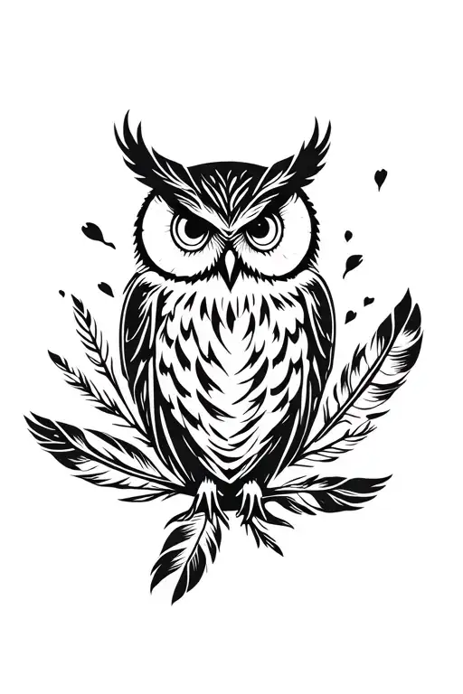 Owl With Feathers Floating