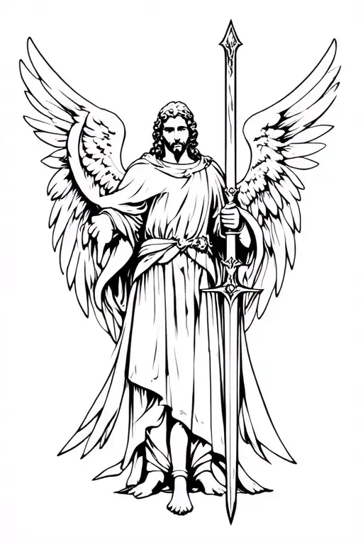 Angel God Of The World Knight Holding Sword