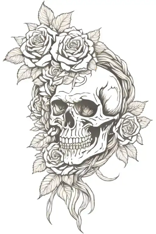 Western Skull And Roses Intertwined
