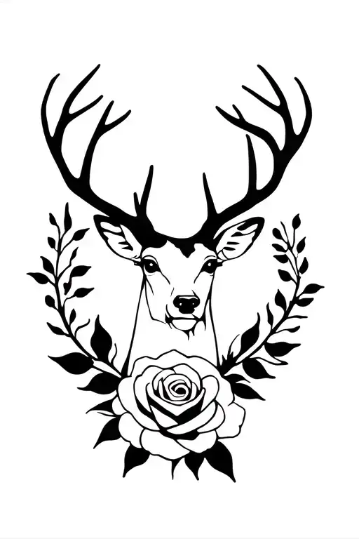 Deer And Rose Intertwined Black And White