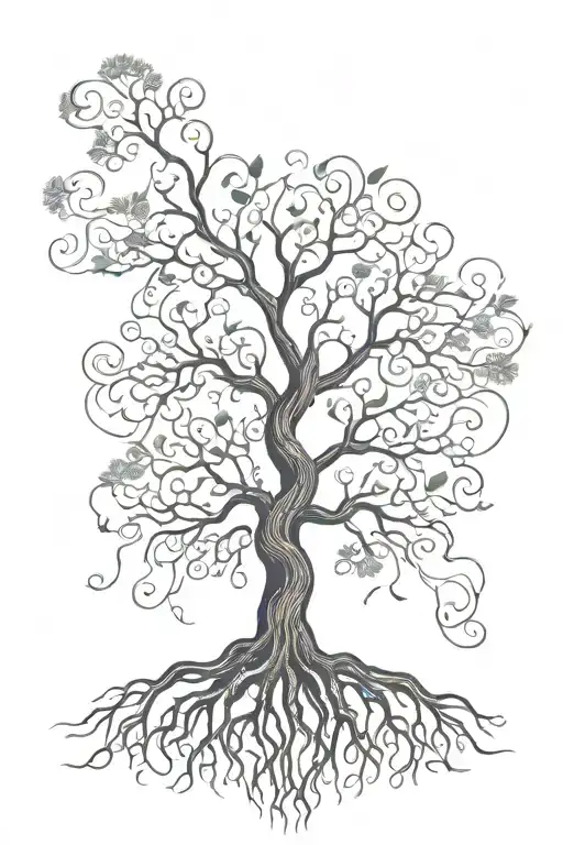 Tree Of Life With Root Extending Downwards With Smoke Following The Shape