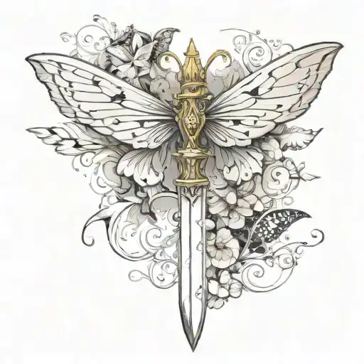 Dagger With Dagger And Butterfly Wings