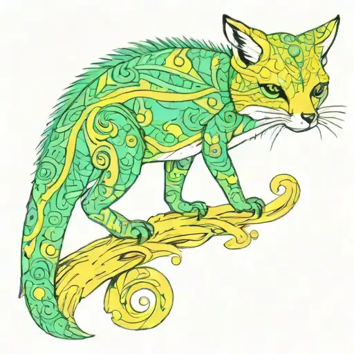 Fox Chameleon Green And Yellow Tatto
