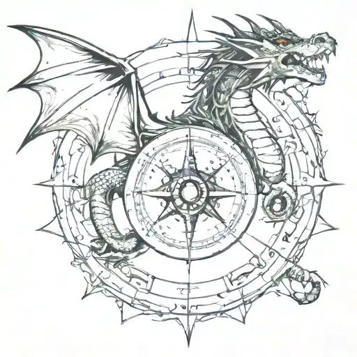 Dragon With Compass Surrounded