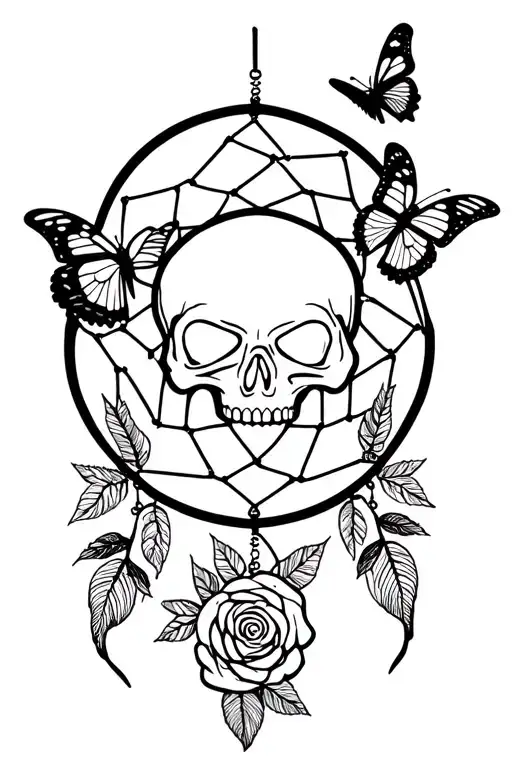 Dreamcatcher Skull Roses Butterfly