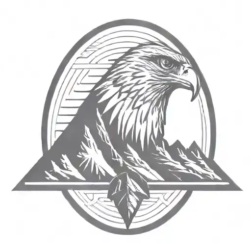 Mountains With Falcon Spreading Their Wings