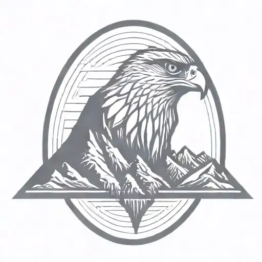 Mountains With Falcon Spreading Their Wings