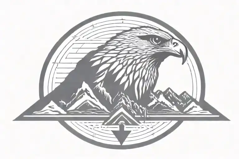 Mountains Scape With Falcon Bird Rising