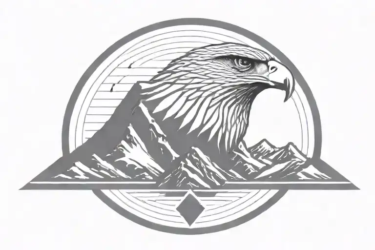 Mountains With Falcon Spreading Their Wings