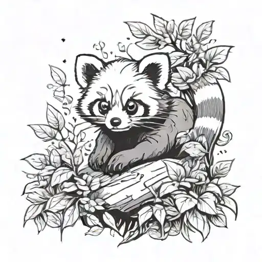 Magic Red Panda In Dark Forest