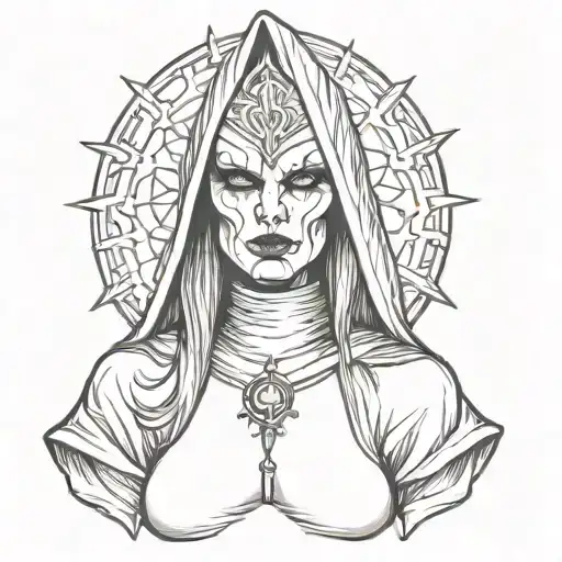 Sexy Demon Nun Tattoo Sketch
