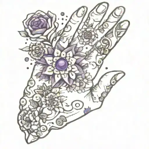 Hand And Ring Tattoo Bright Colors Trippy Flowers Galaxy Tombstone Amethyst