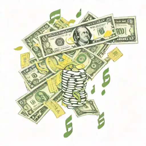 A Stack Of Money With Musical Notes Floating Around It