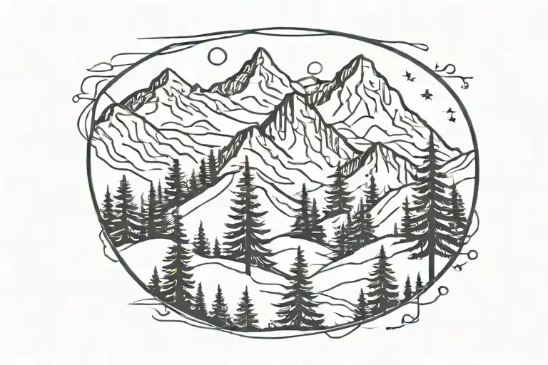 Mountains And Evergreen Tree