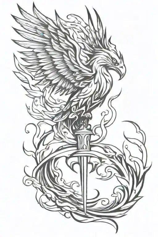 Phoenix Wrapped Around A Sword