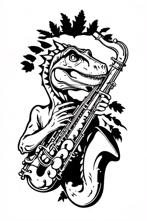 Nature And Dinosaurs Playing The Saxophone