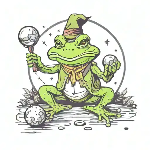 Frog Wizard Casting A Spell Crystal Ball Magic Wand