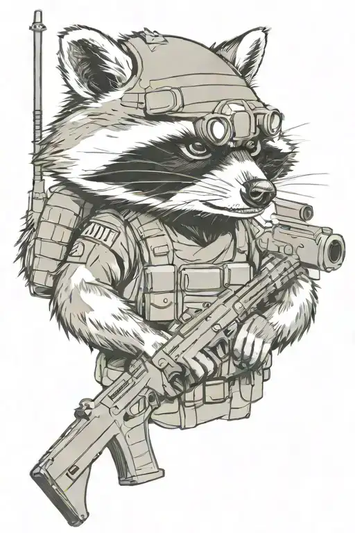 Army Raccoon Wearing A Helmet Holding An M4 Rifle