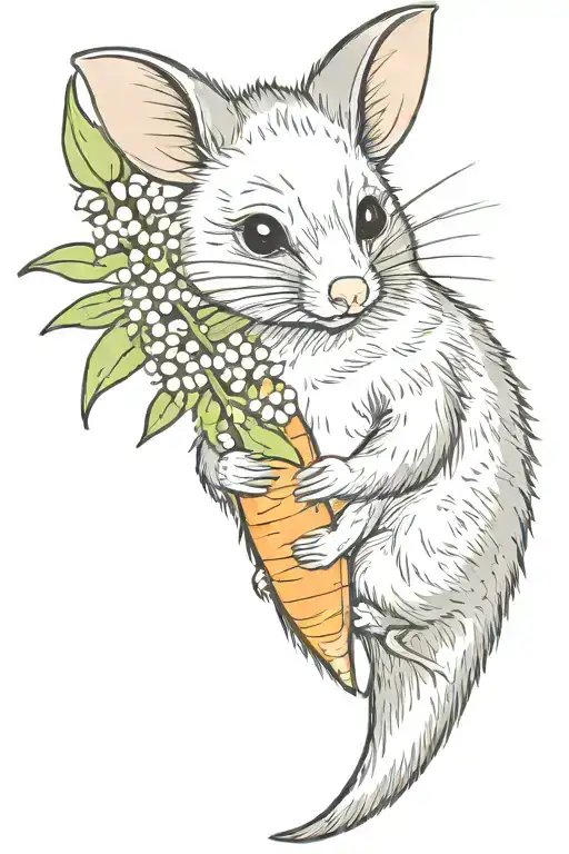 Possum In A Carrot Costume Holding A Lily Of The Valley Flower