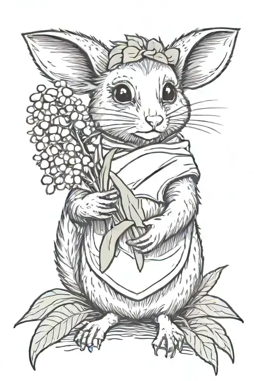 Possum Wearing A Carrot Costume Holding A Lily Of The Valley Flower