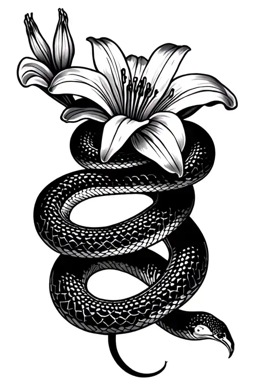 Snake Wrapped Around Lily Drawing
