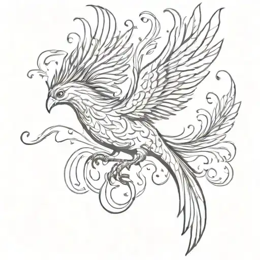 Phoenix Bird Flying Fine Line