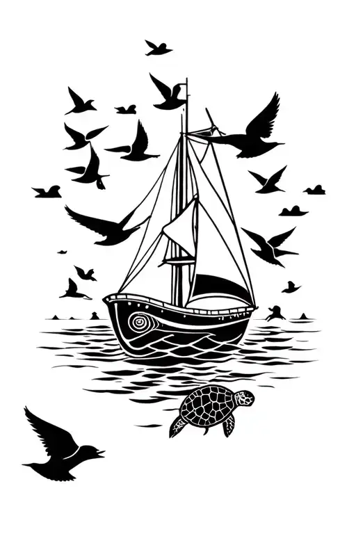 Sailboat Mermaid Sea Turtle Swallows