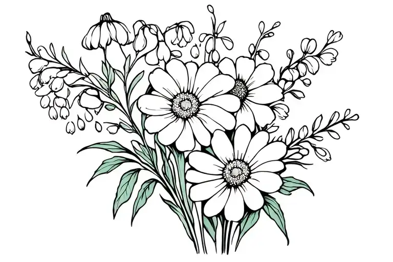 Iris And Rose And Lilly Of The Valley And Daisy And Cosmos Flowers