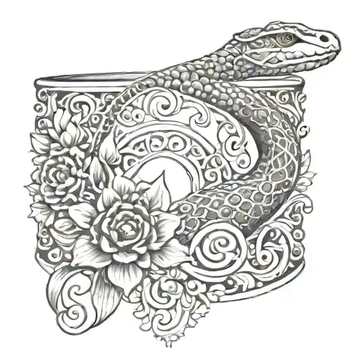 Ornamental And Floral Cuff With A Snake And A Moon On The Hand