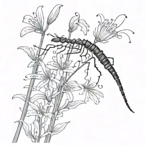 Centipede With A Spider Lily Flower