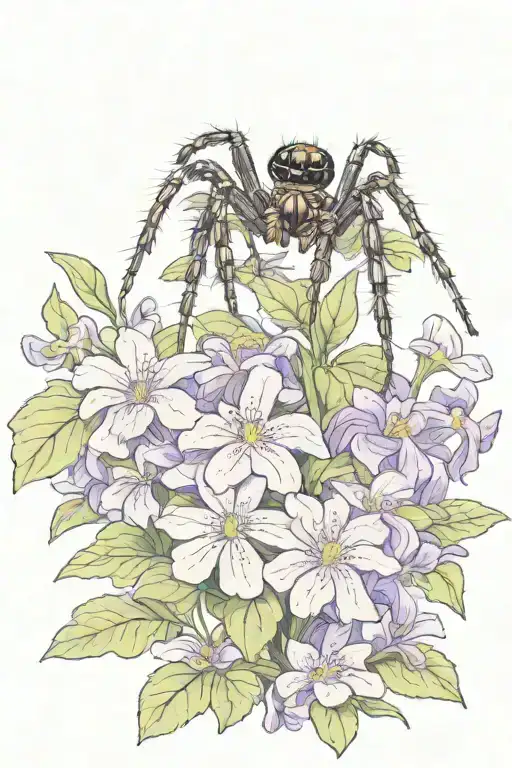 Spider On Shoulder Crawling Down To Violets