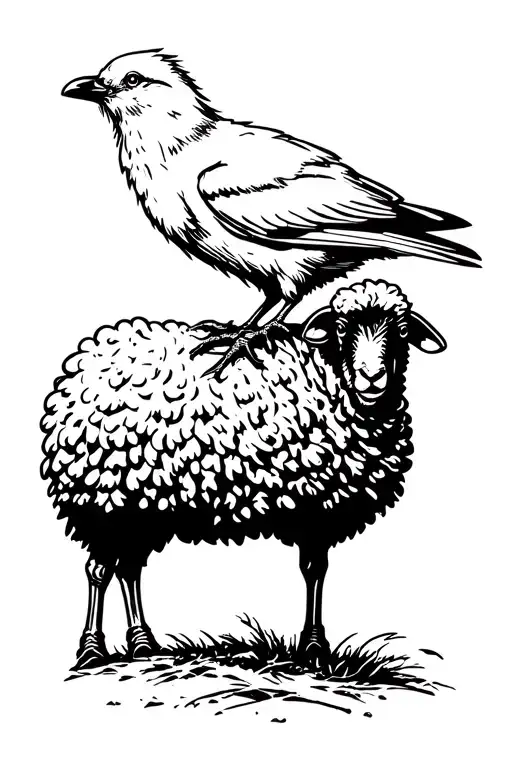 White Crow Standing On A Black Sheep