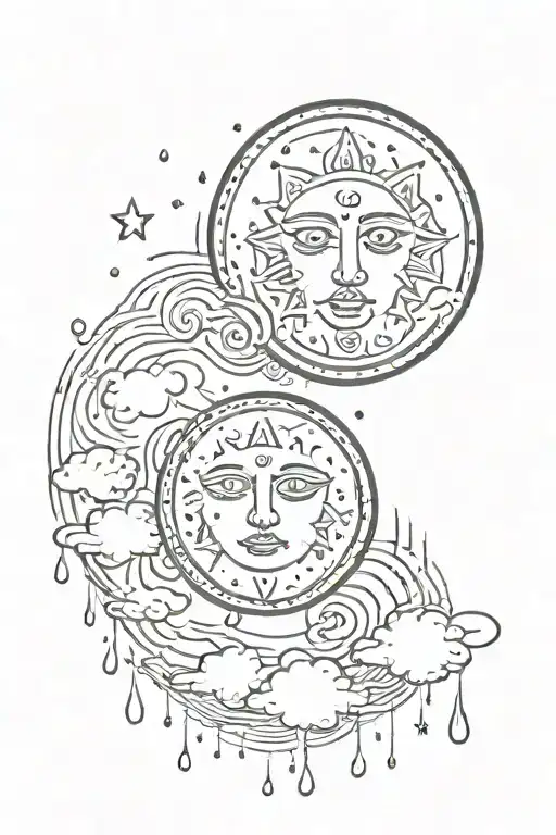 Sun And Moon Surrounded By Rain