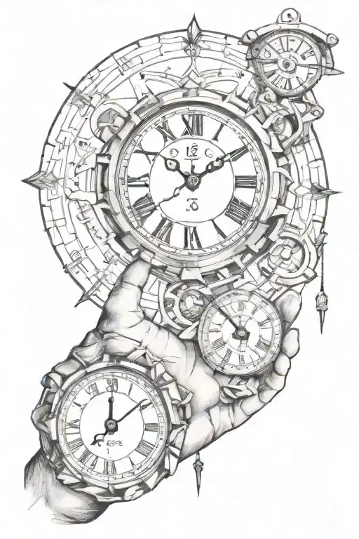 Clock Hand And Ancient Symbols