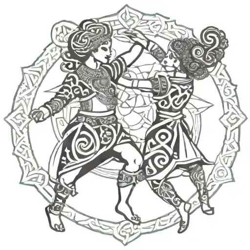 Breizh Traditional Dancers Enmeshed In Celtic Mandela Symbols