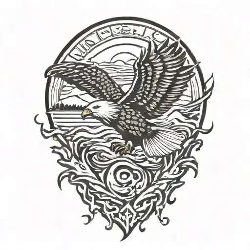 Eagle Catching Salmon Jumping Out Of Water Symbol