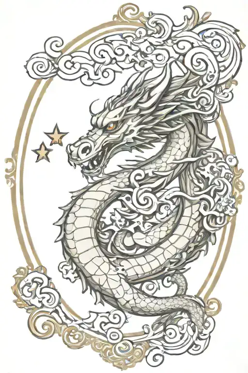 Dragon With Stars And Smoke Inside Traditional Oval Frame