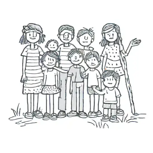 Polaroid Photo Of A Stick Family With 6 Kids