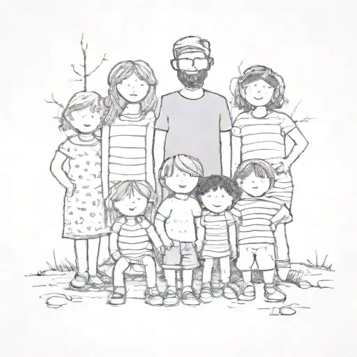 Polaroid Photo Of A Stick Family With 6 Kids