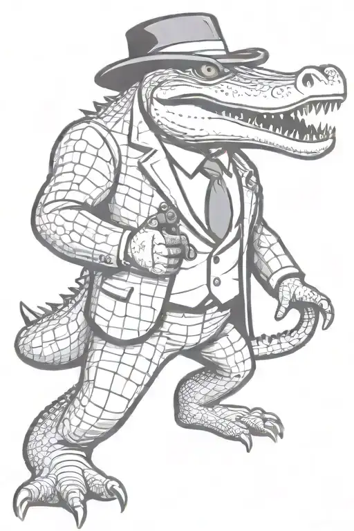Mobster Alligator Full Body Holding A Gun