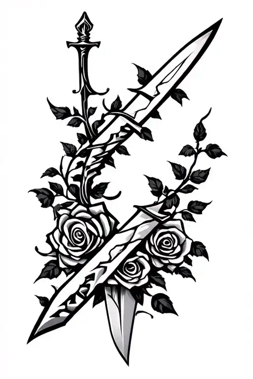 Broken Sword Wrapped In Rose Vines
