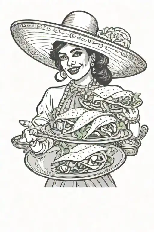 Mexican Woman Serving A Taco With Silver Tray