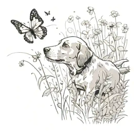 A Dog Playing With A Butterfly In A Meadow