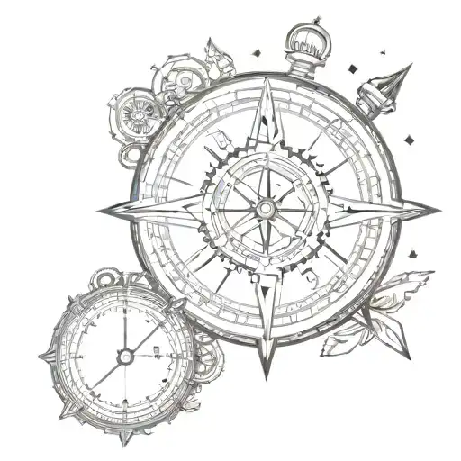 Compass And Clock Mixed Together With Arrows
