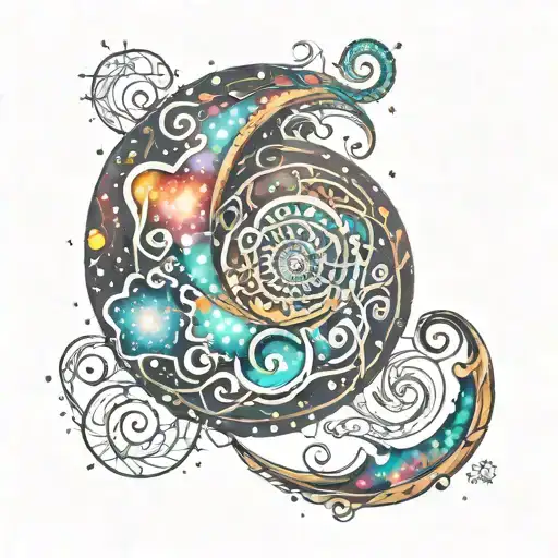 A Spiral Galaxy Tattoo With Bright Colors And Sparkly