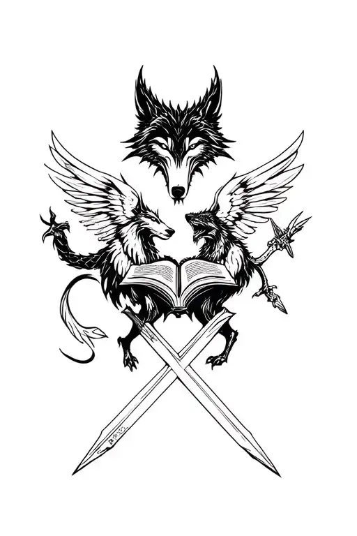 Wolves And Dragons And Books And Daggers And Angels And Angels Of Death And Phoenix And Swords
