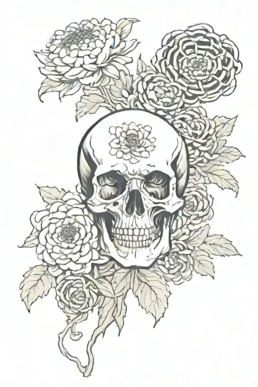 Chrysanthemum And Skull Surrounded